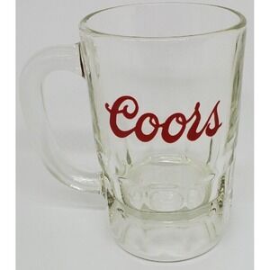 Vtg COORS Beer Mug Original Red Logo Heavy‎ Clear Glass Beefy Handle 12 oz 5"